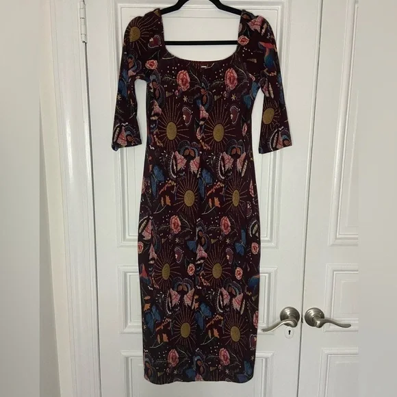 Lez A Lez Brazil Garden Burgundy Red Midi Dress Colorful Knit Dark Cottagecore - Picture 9 of 15